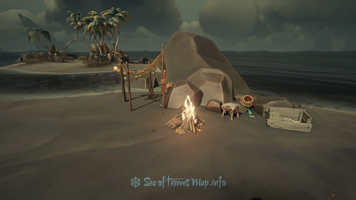 Sea Of Thieves Map - Reading this map a clue you'll see, if at the campfire at the fishing camp on the West shores ye standing be - Riddle Step
